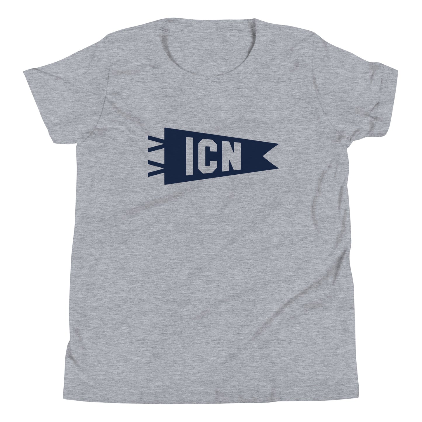 ICN Seoul Kid's T-Shirt • Banner Design in Navy Blue • YHM Designs - Image 01
