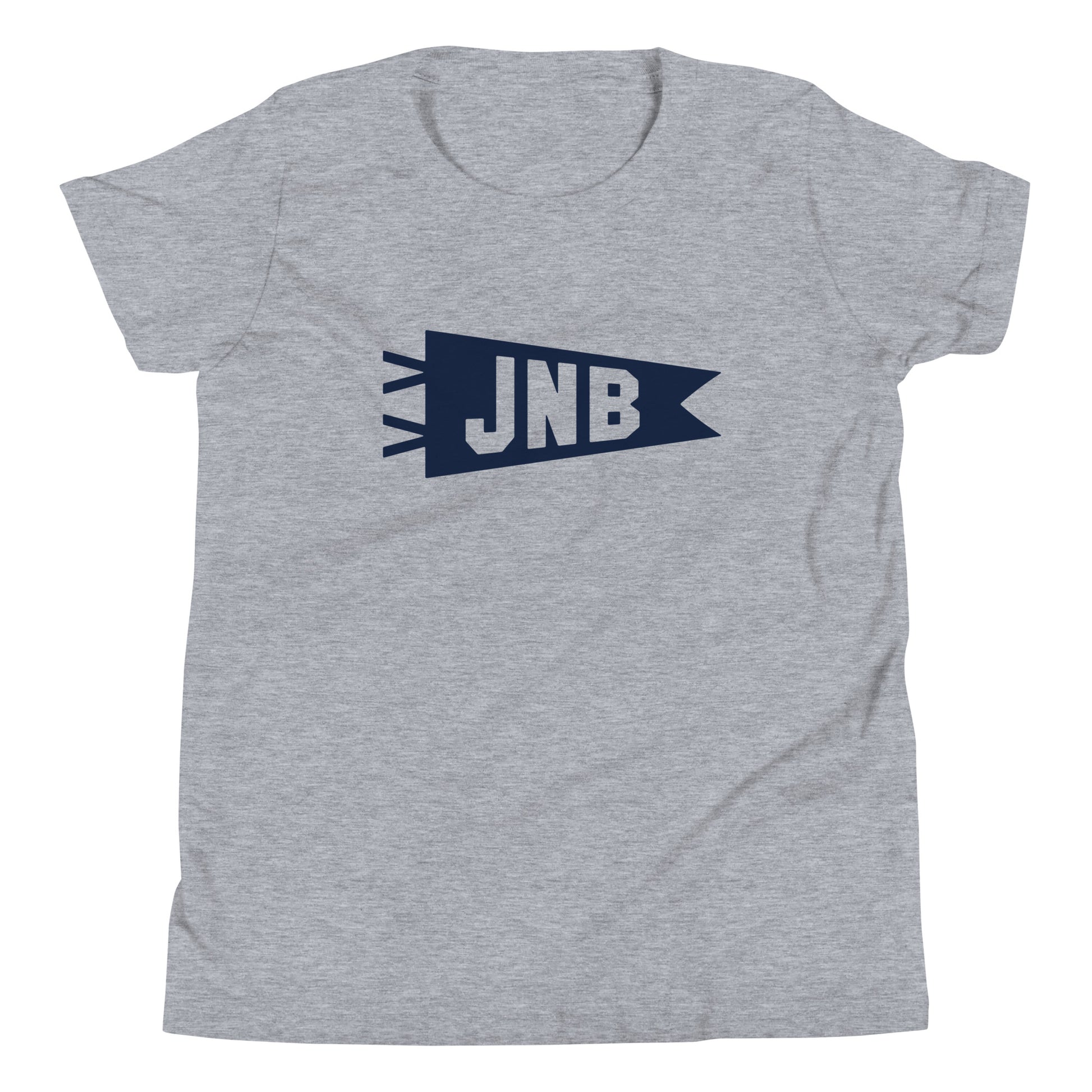 Kid's Airport Code Tee - Navy Blue Graphic • JNB Johannesburg • YHM Designs - Image 01