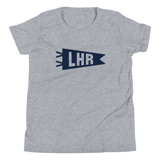 Kid's Airport Code Tee - Navy Blue Graphic • LHR London • YHM Designs - Image 01