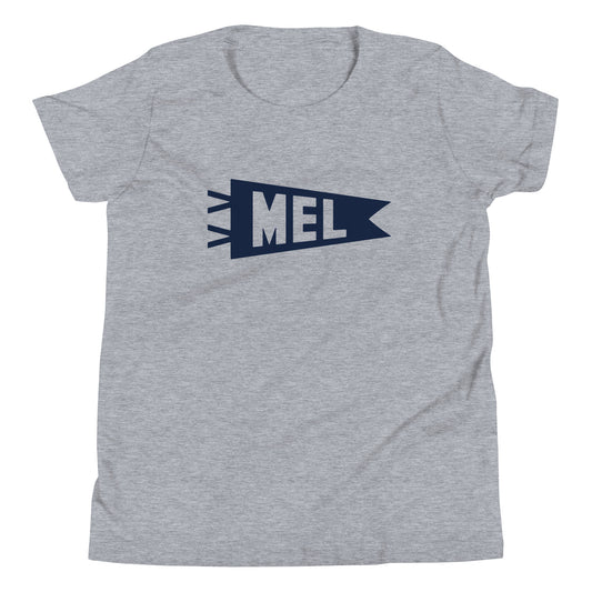 Kid's Airport Code Tee - Navy Blue Graphic • MEL Melbourne • YHM Designs - Image 01