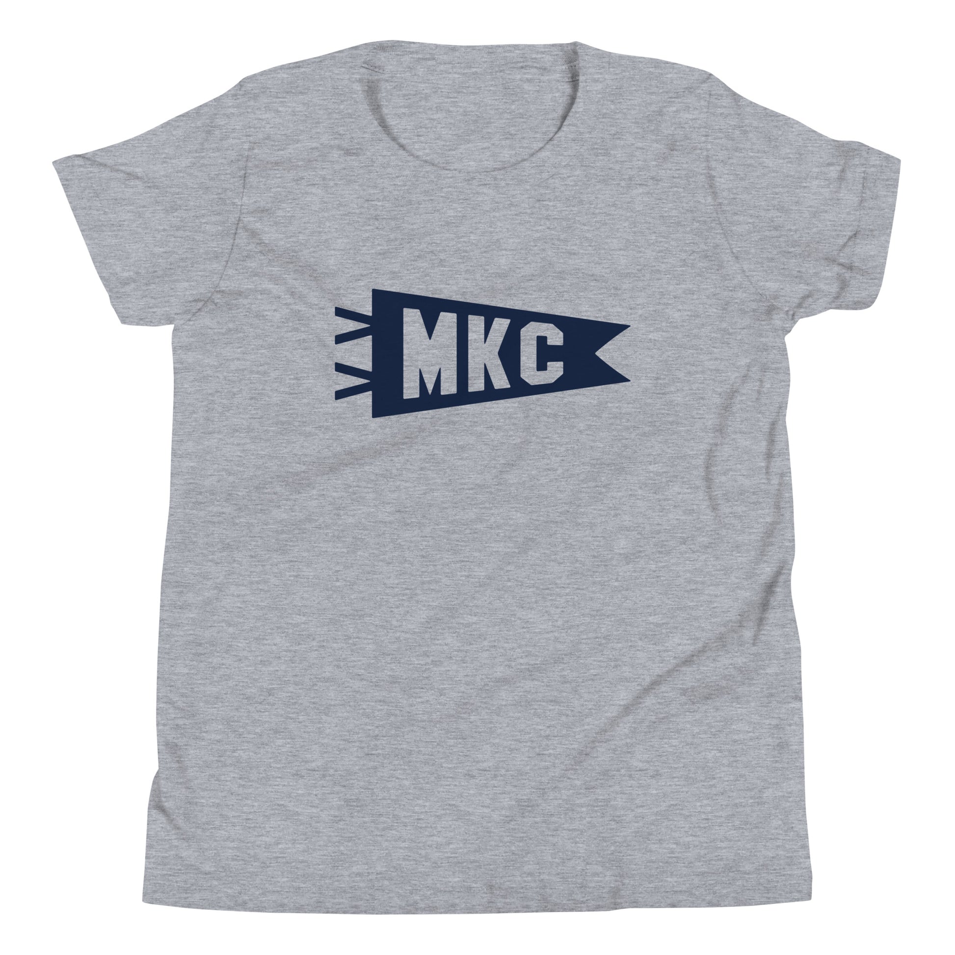 Kid's Airport Code Tee - Navy Blue Graphic • MKC Kansas City • YHM Designs - Image 01