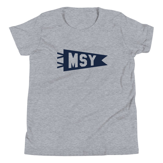 Kid's Airport Code Tee - Navy Blue Graphic • MSY New Orleans • YHM Designs - Image 01
