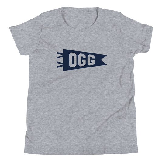 Kid's Airport Code Tee - Navy Blue Graphic • OGG Maui • YHM Designs - Image 01