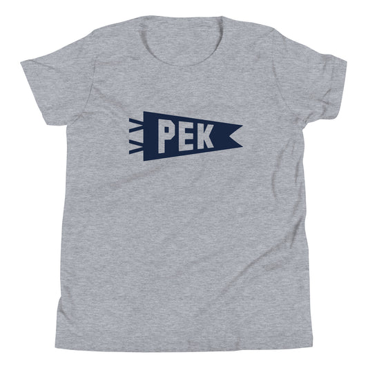 Kid's Airport Code Tee - Navy Blue Graphic • PEK Beijing • YHM Designs - Image 01