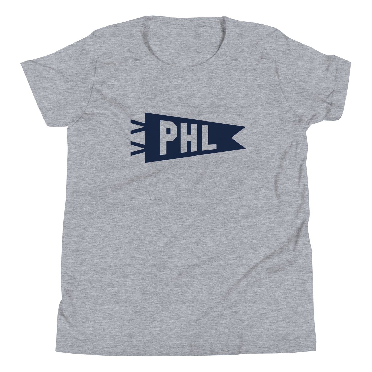Kid's Airport Code Tee - Navy Blue Graphic • PHL Philadelphia • YHM Designs - Image 01