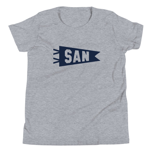 Kid's Airport Code Tee - Navy Blue Graphic • SAN San Diego • YHM Designs - Image 01