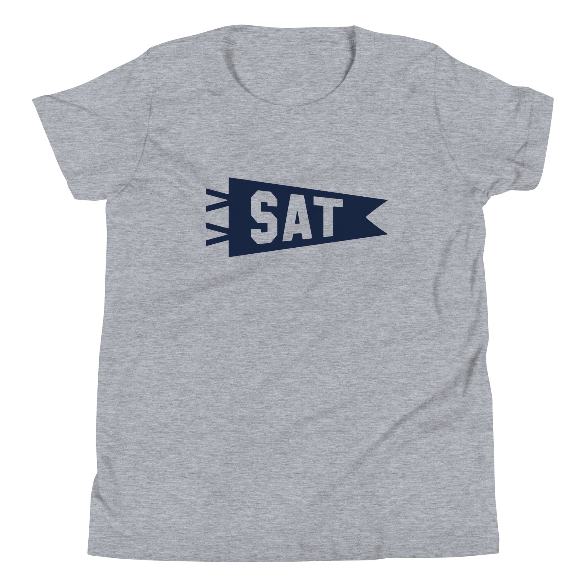 Kid's Airport Code Tee - Navy Blue Graphic • SAT San Antonio • YHM Designs - Image 01