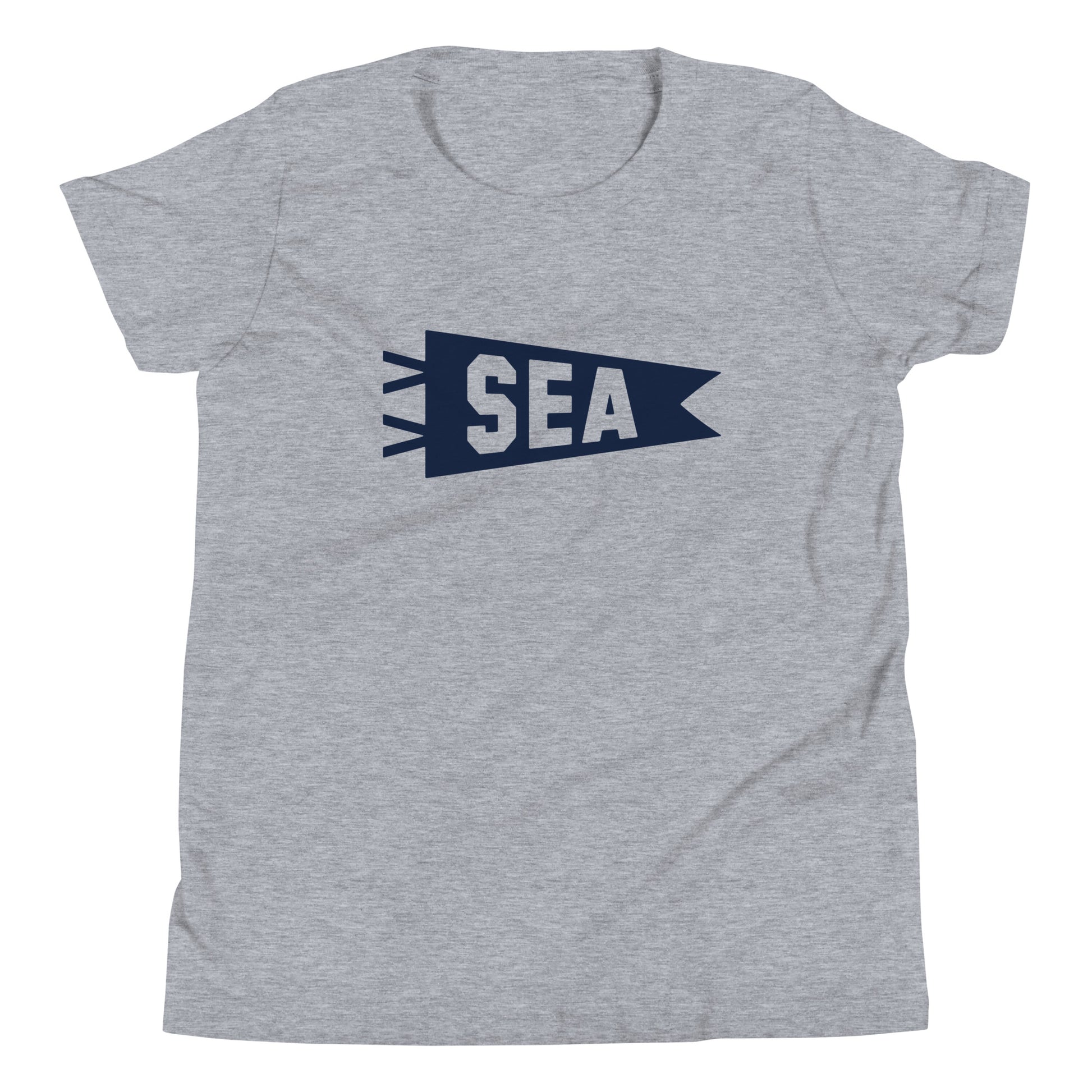 Kid's Airport Code Tee - Navy Blue Graphic • SEA Seattle • YHM Designs - Image 01