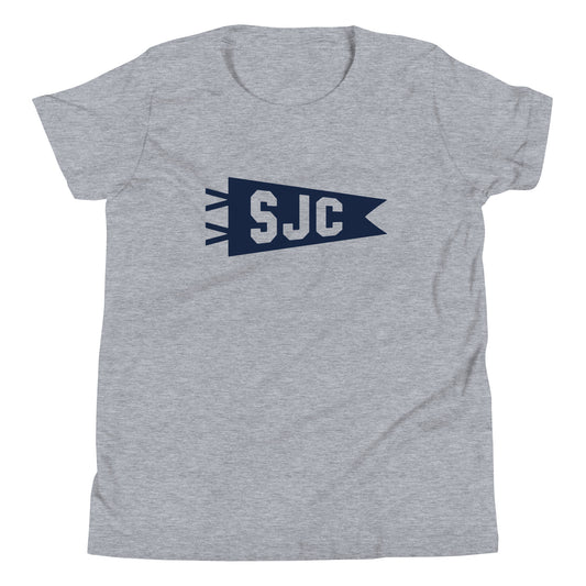 Kid's Airport Code Tee - Navy Blue Graphic • SJC San Jose • YHM Designs - Image 01