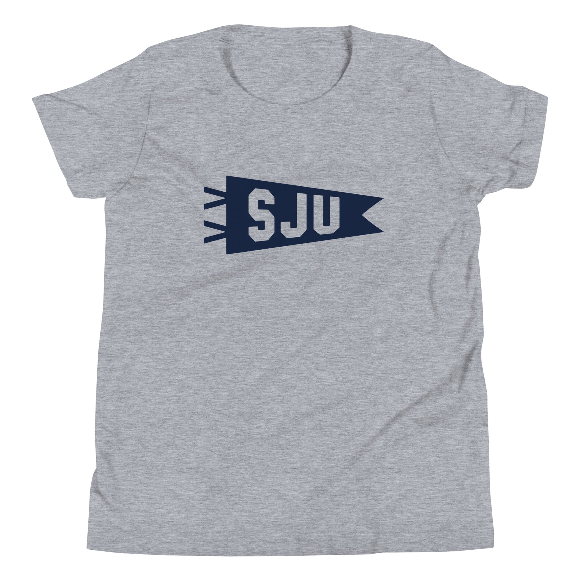 Kid's Airport Code Tee - Navy Blue Graphic • SJU San Juan • YHM Designs - Image 01