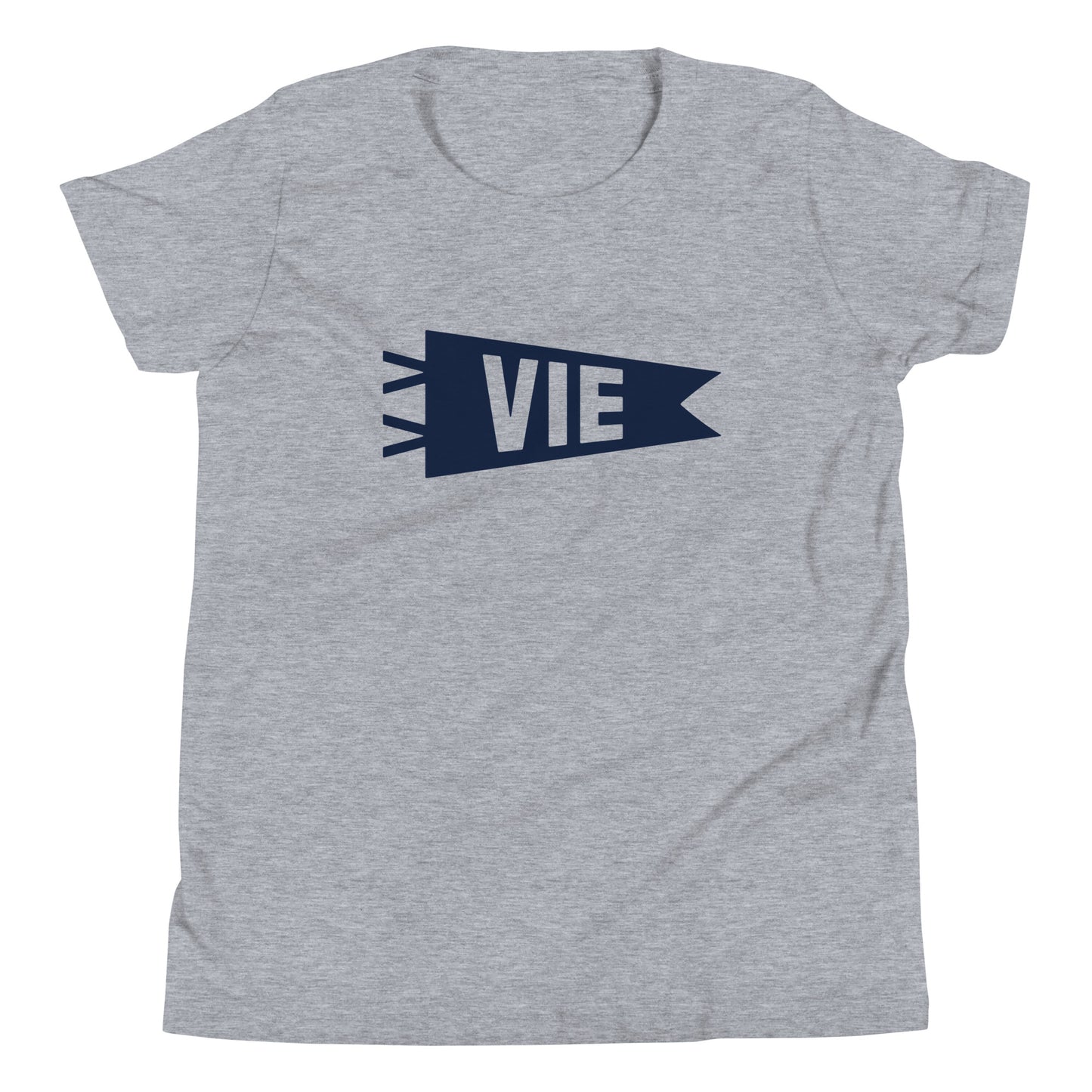 Kid's Airport Code Tee - Navy Blue Graphic • VIE Vienna • YHM Designs - Image 01