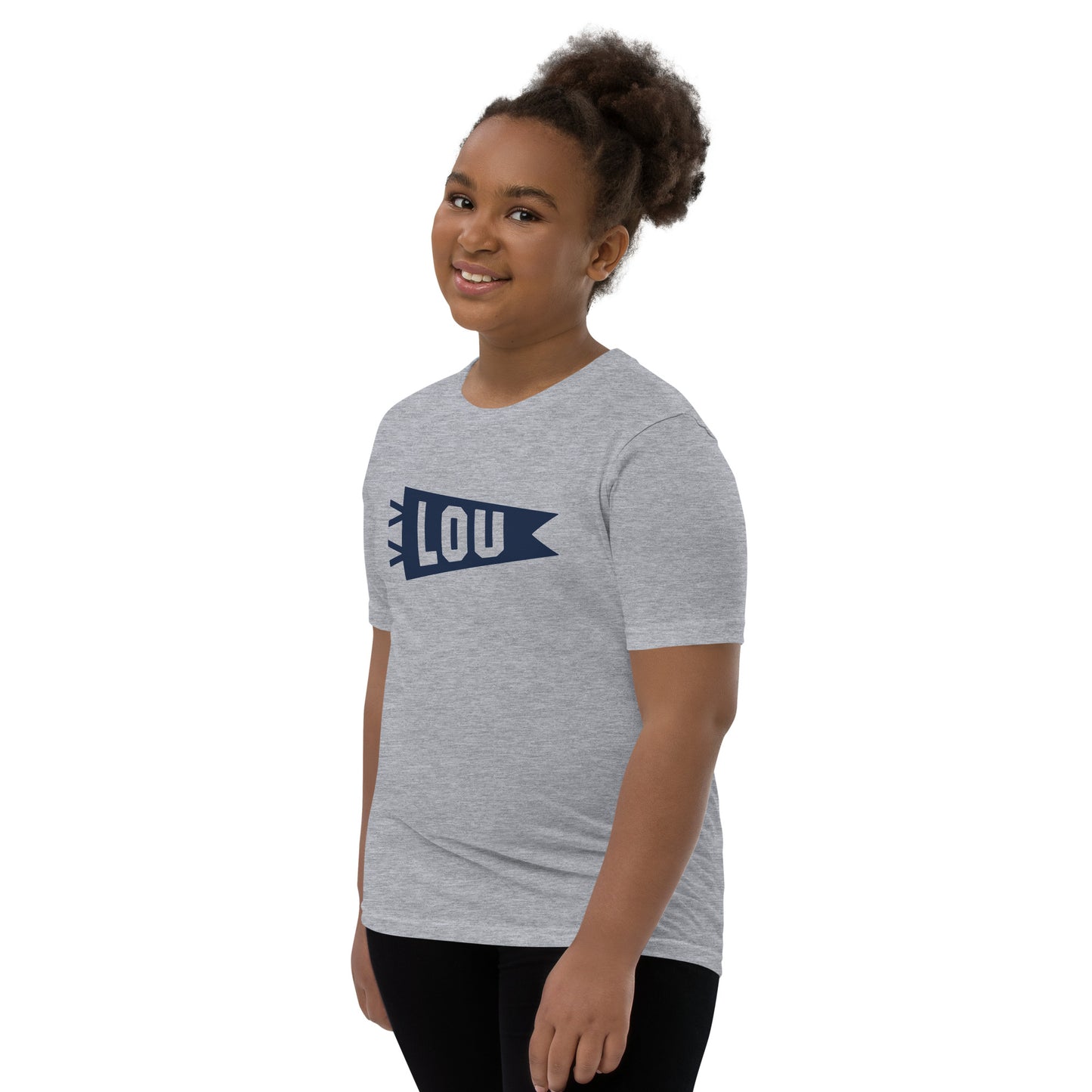 Kid's Airport Code Tee - Navy Blue Graphic • LOU Louisville • YHM Designs - Image 04