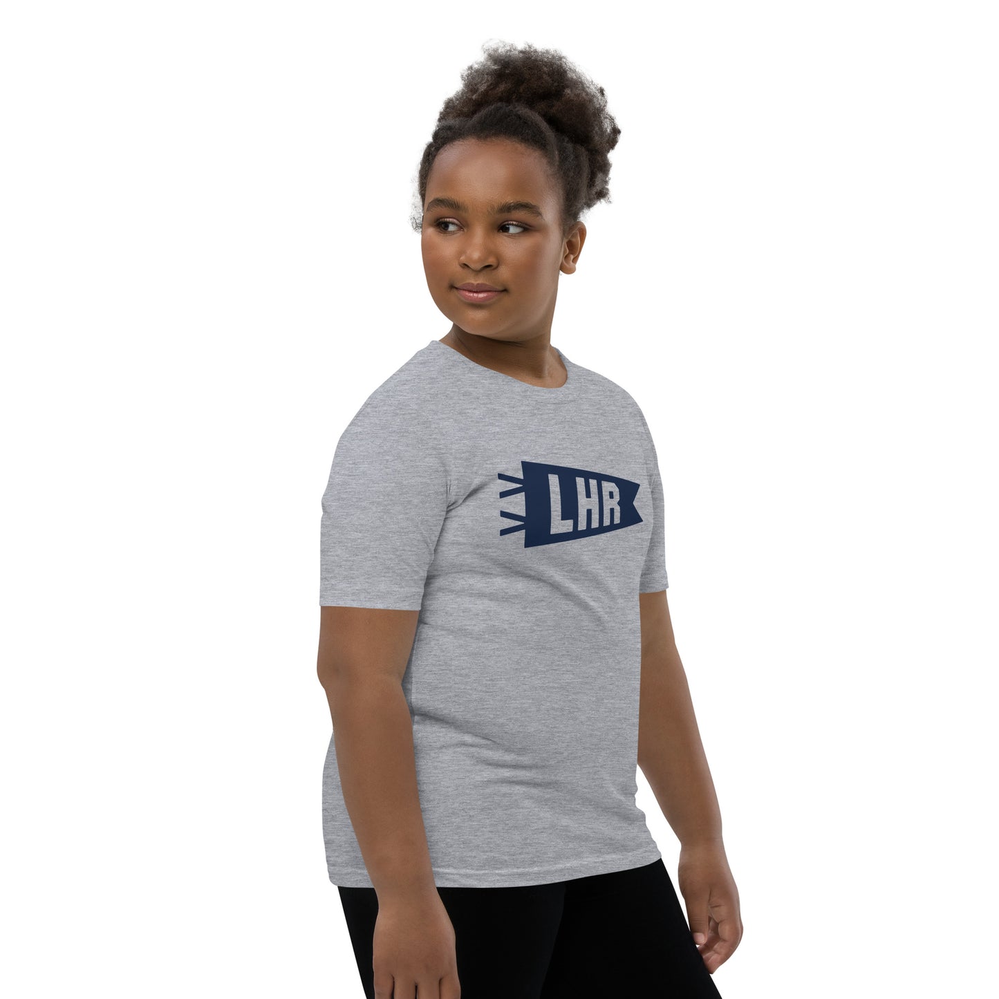 Kid's Airport Code Tee - Navy Blue Graphic • LHR London • YHM Designs - Image 03
