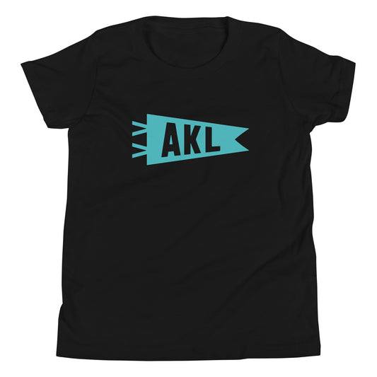 Kid's Airport Code Tee - Viking Blue Graphic • AKL Auckland • YHM Designs - Image 01
