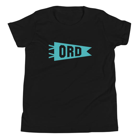 Kid's Airport Code Tee - Viking Blue Graphic • ORD Chicago • YHM Designs - Image 01