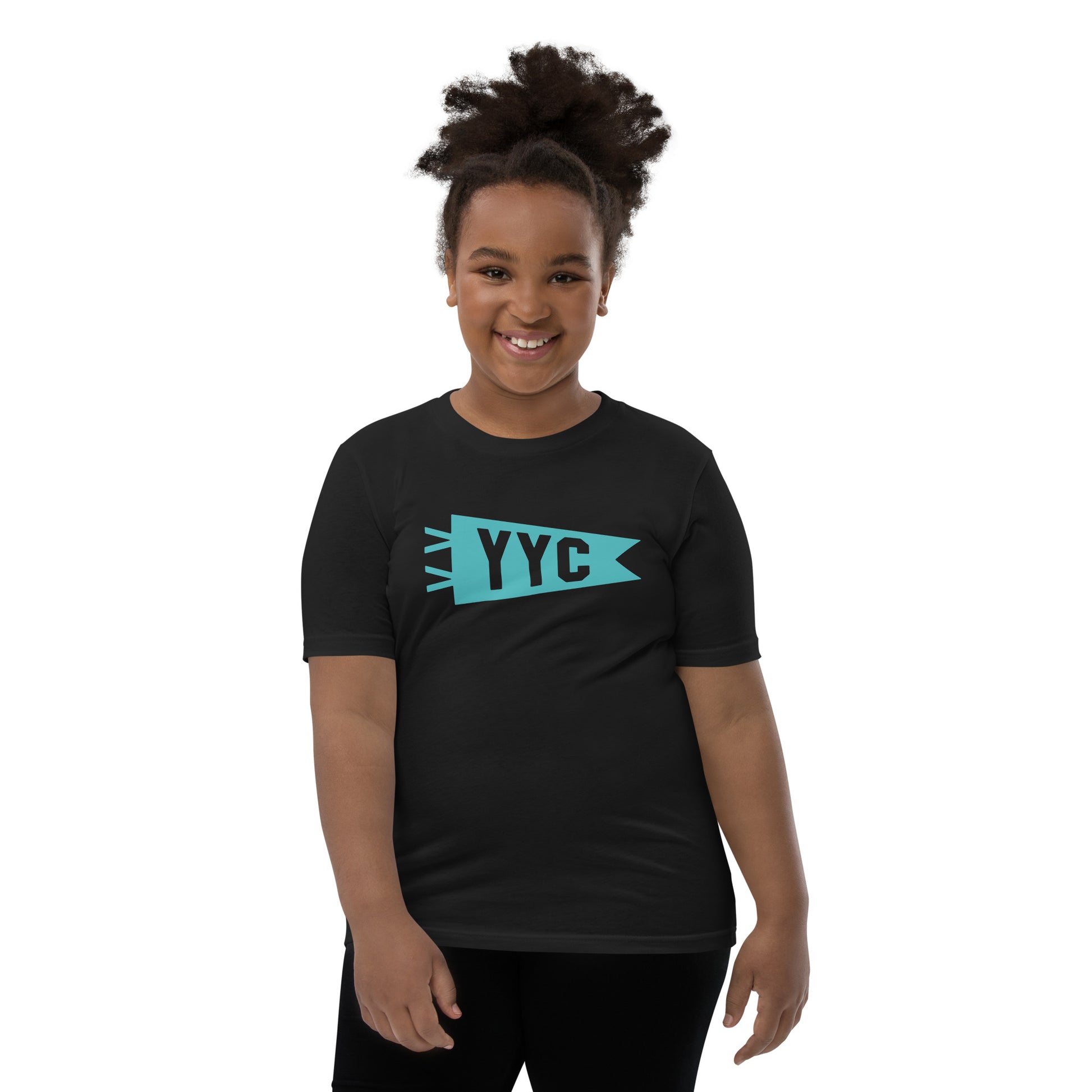 Kid's Airport Code Tee - Viking Blue Graphic • YYC Calgary • YHM Designs - Image 05