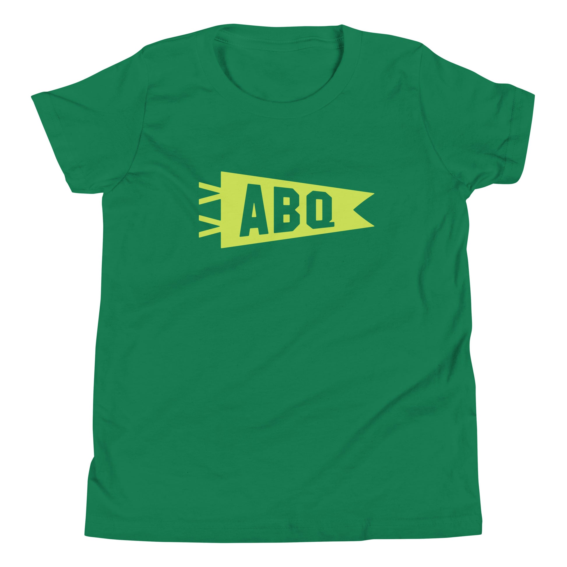 Kid's Airport Code Tee - Green Graphic • ABQ Albuquerque • YHM Designs - Image 02