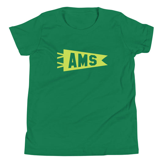 Kid's Airport Code Tee - Green Graphic • AMS Amsterdam • YHM Designs - Image 02