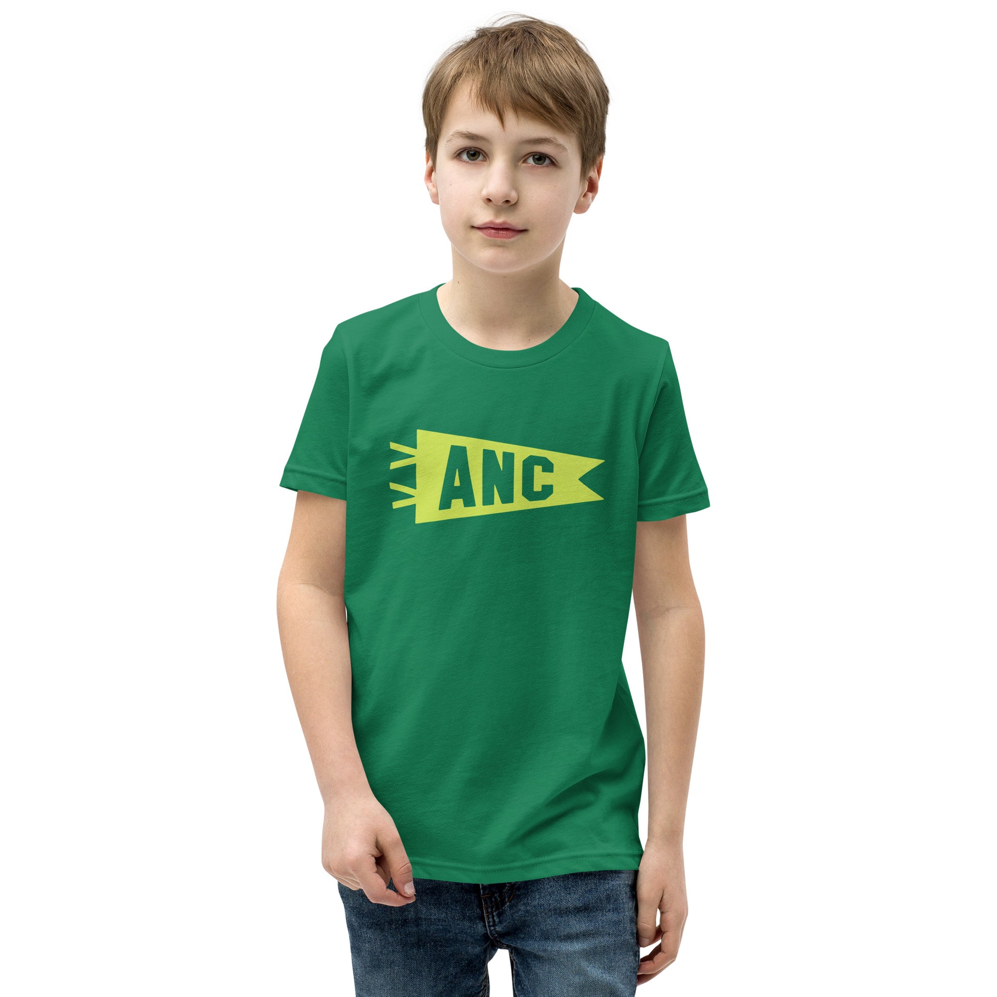 Kid's Airport Code Tee - Green Graphic • ANC Anchorage • YHM Designs - Image 08