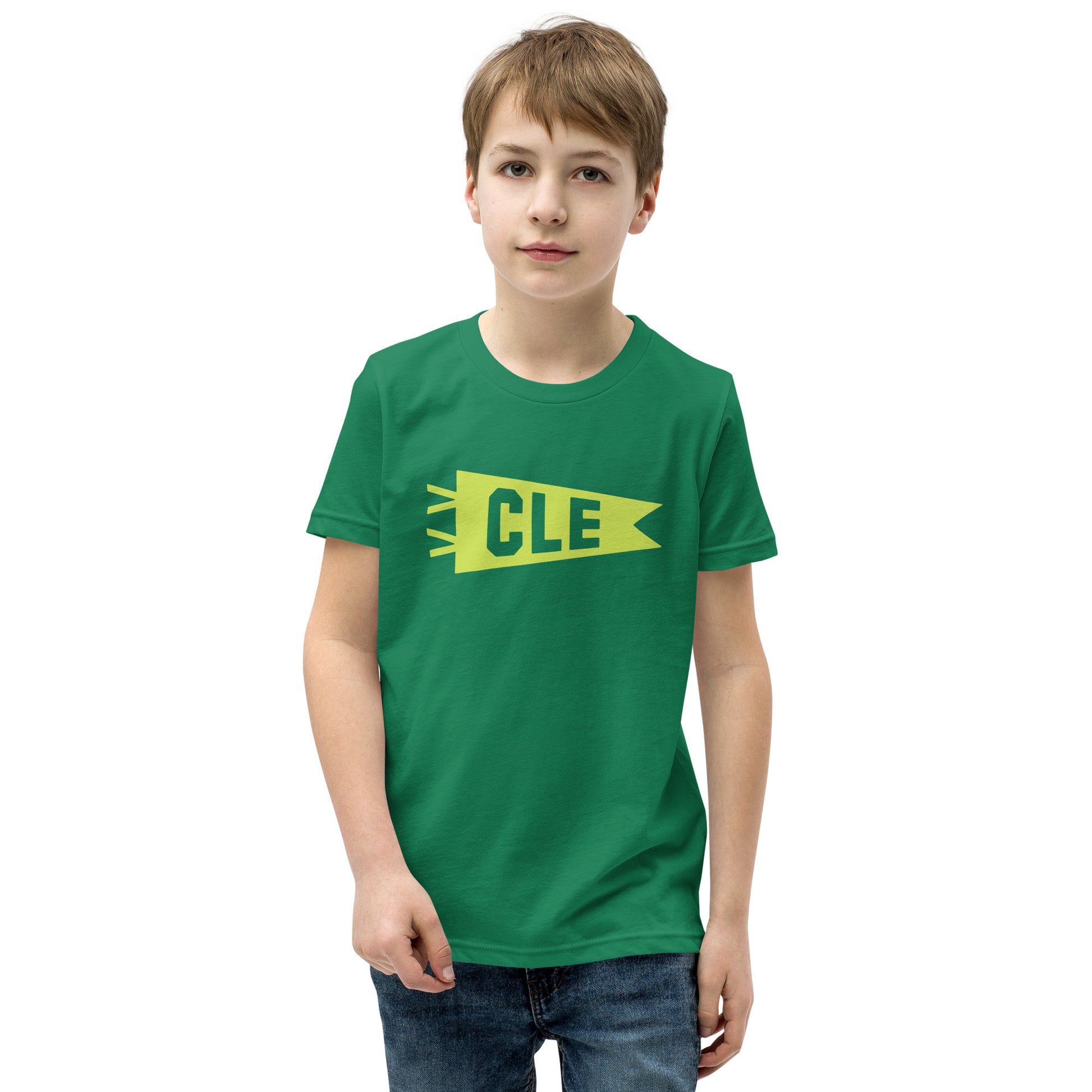 Kid's Airport Code Tee - Green Graphic • CLE Cleveland • YHM Designs - Image 08
