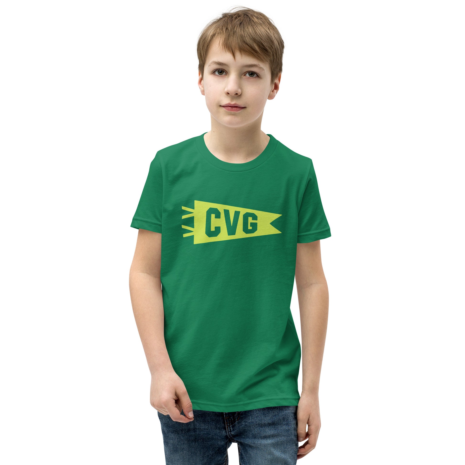 Kid's Airport Code Tee - Green Graphic • CVG Cincinnati • YHM Designs - Image 08