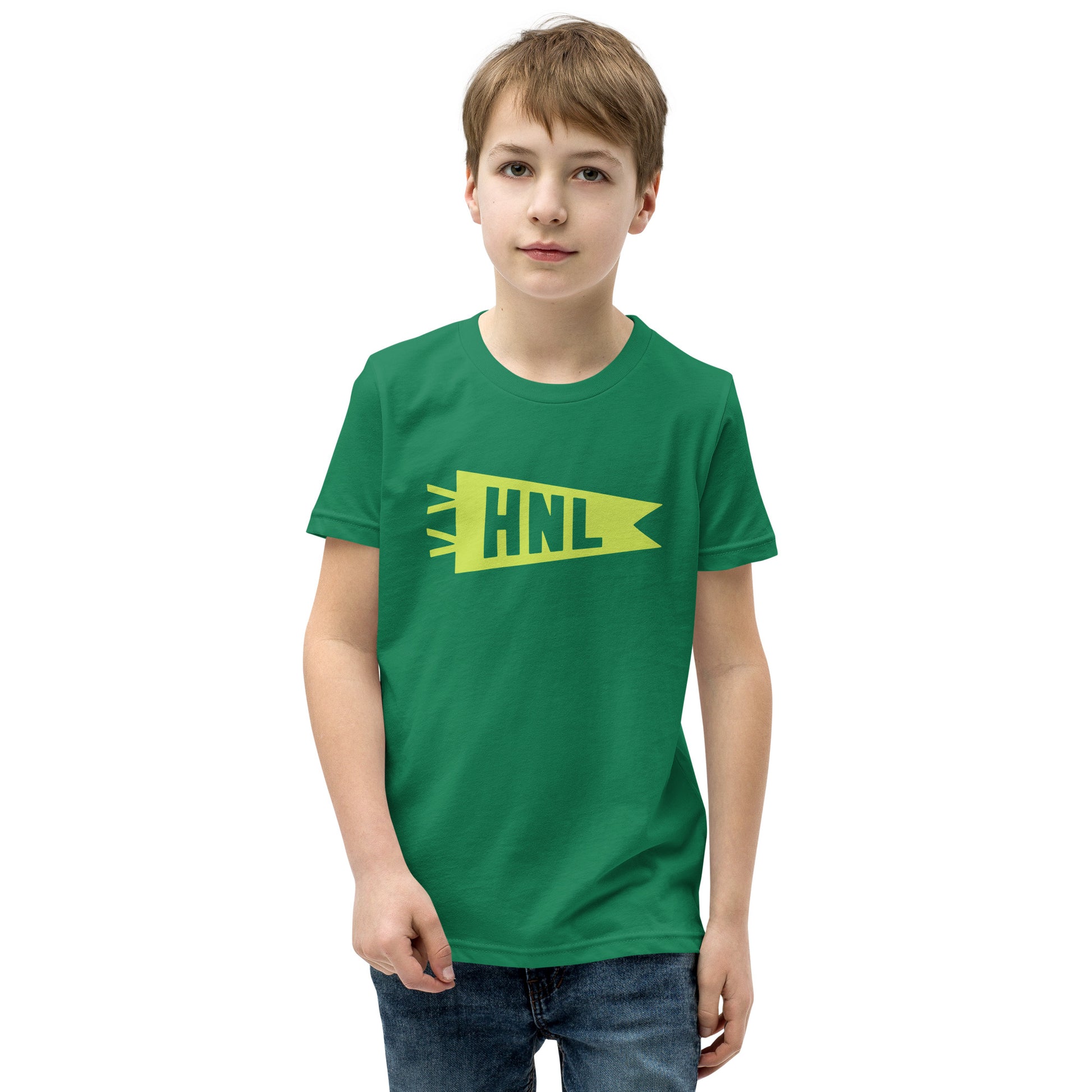Kid's Airport Code Tee - Green Graphic • HNL Honolulu • YHM Designs - Image 08