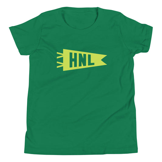 Kid's Airport Code Tee - Green Graphic • HNL Honolulu • YHM Designs - Image 02