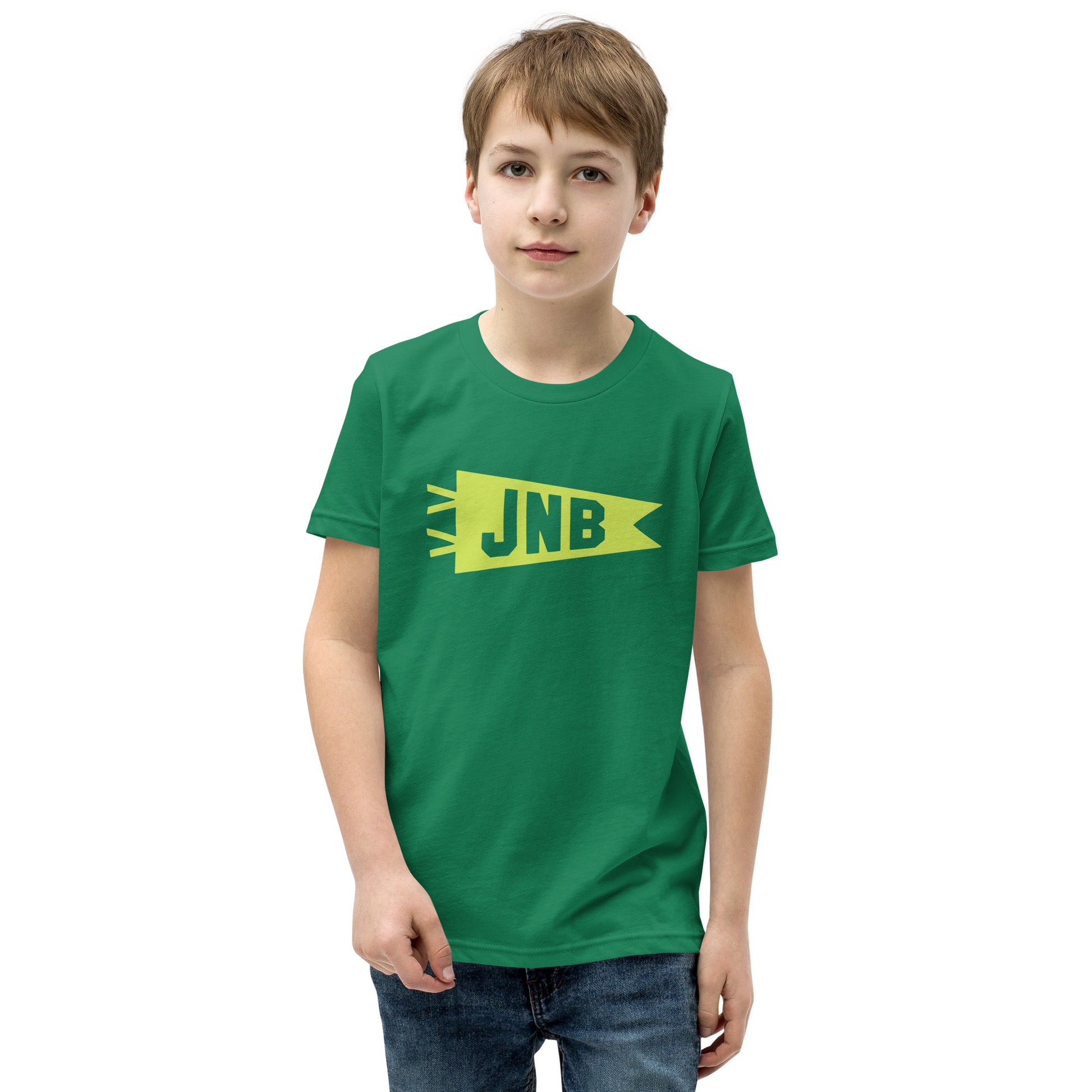 Kid's Airport Code Tee - Green Graphic • JNB Johannesburg • YHM Designs - Image 08