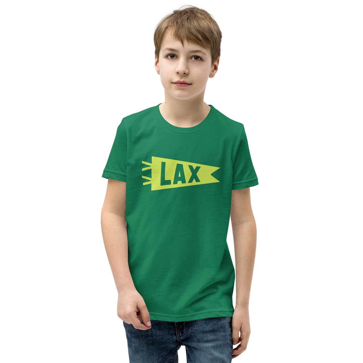 Kid's Airport Code Tee - Green Graphic • LAX Los Angeles • YHM Designs - Image 08