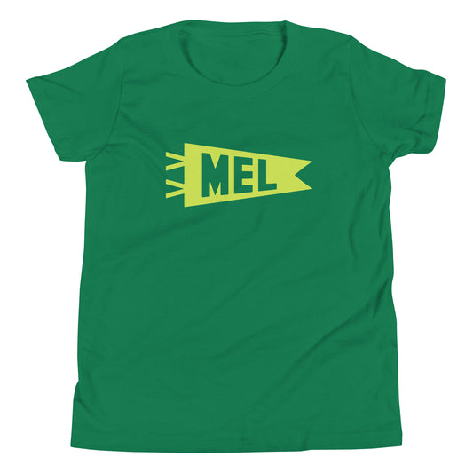 Kid's Airport Code Tee - Green Graphic • MEL Melbourne • YHM Designs - Image 02