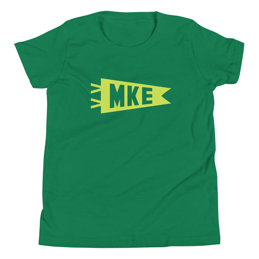 Kid's Airport Code Tee - Green Graphic • MKE Milwaukee • YHM Designs - Image 02