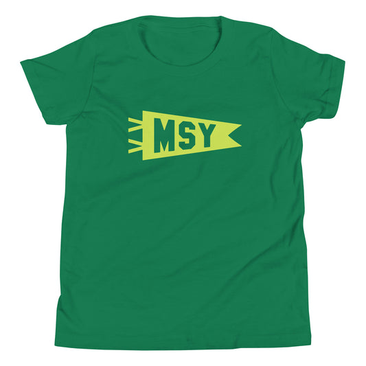 Kid's Airport Code Tee - Green Graphic • MSY New Orleans • YHM Designs - Image 02