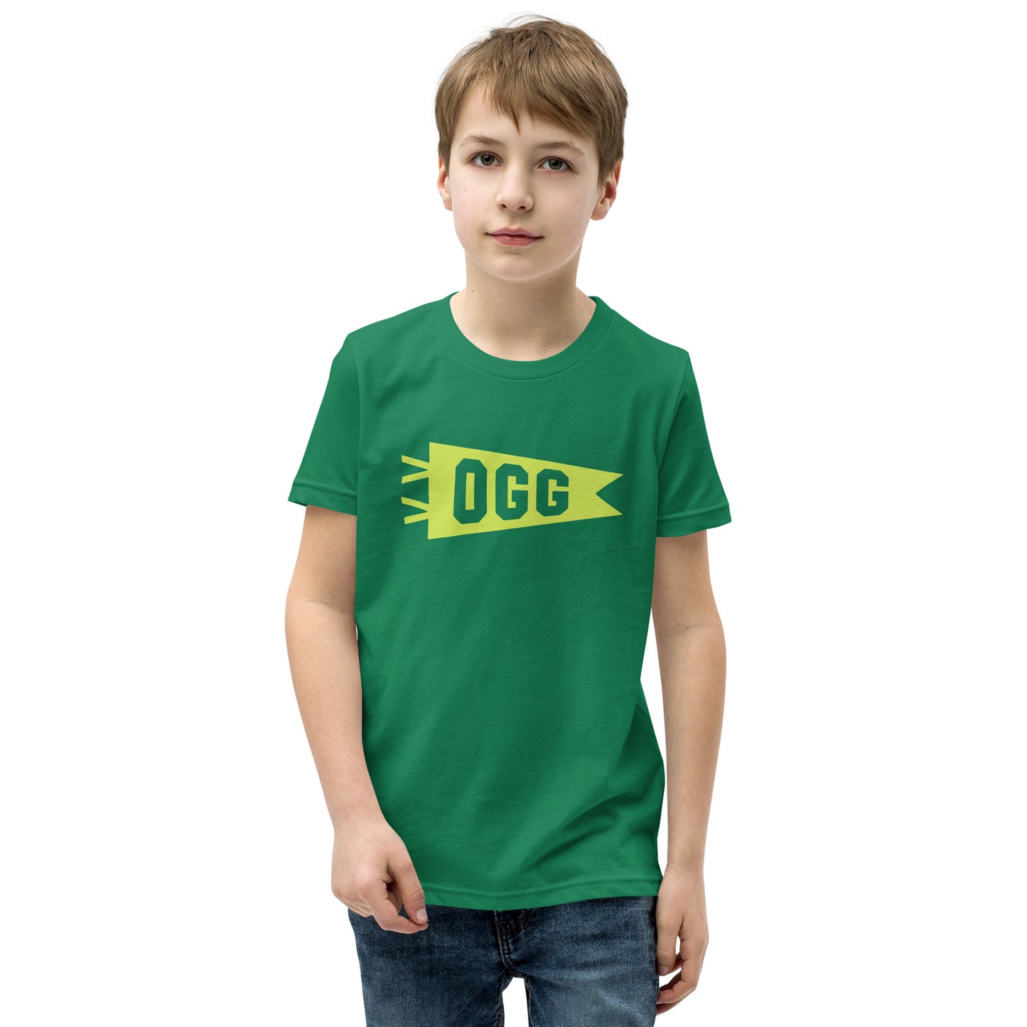 Kid's Airport Code Tee - Green Graphic • OGG Maui • YHM Designs - Image 08