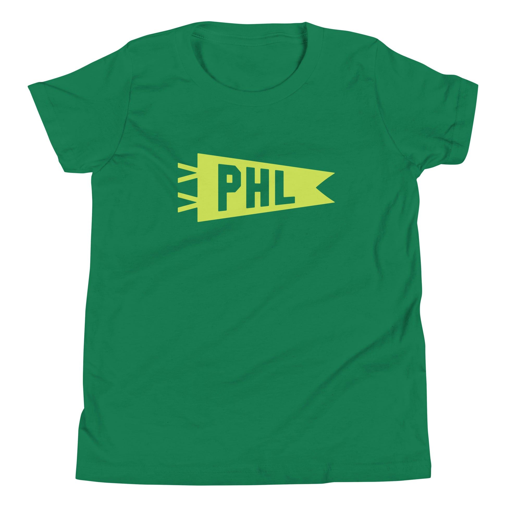 Kid's Airport Code Tee - Green Graphic • PHL Philadelphia • YHM Designs - Image 02