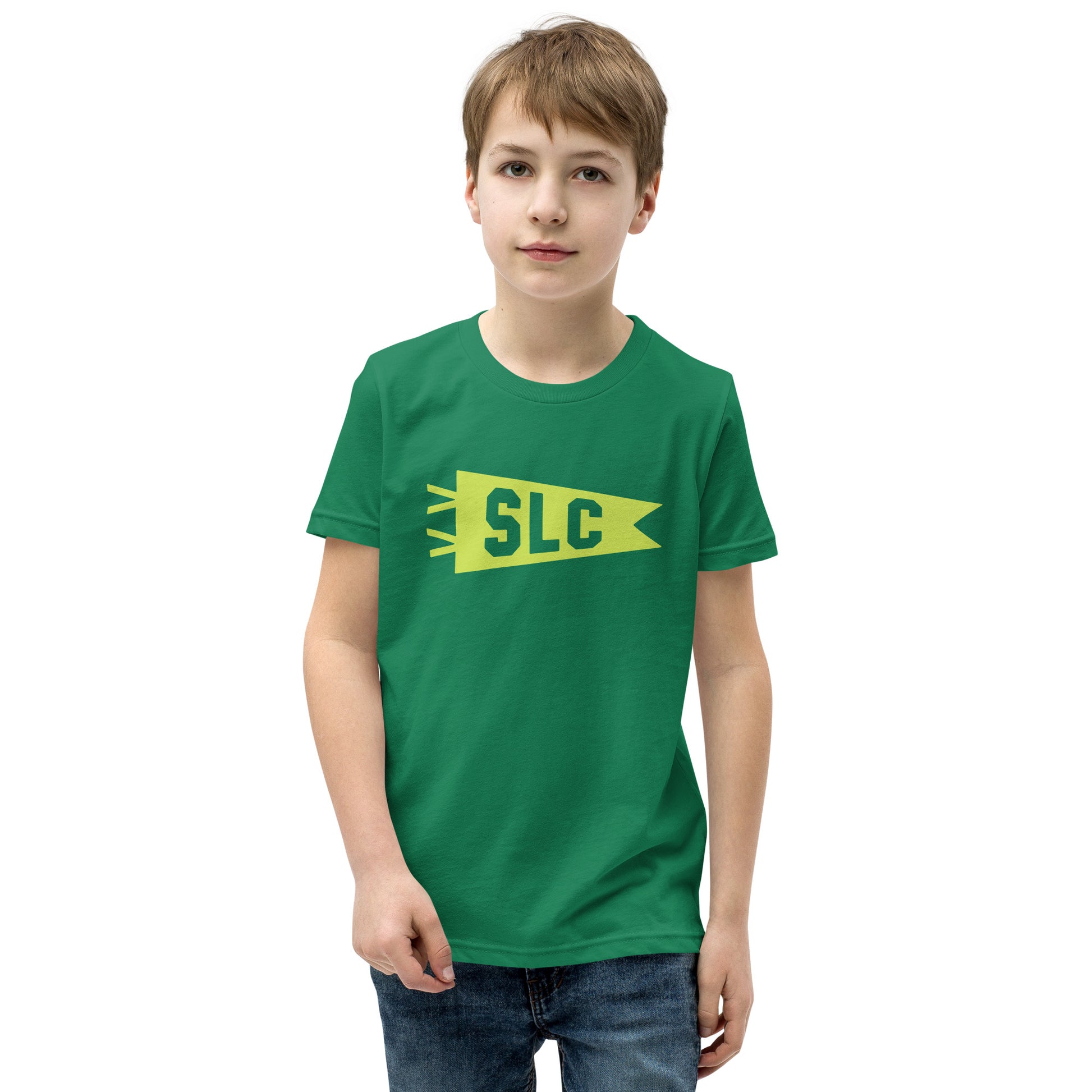 Kid's Airport Code Tee - Green Graphic • SLC Salt Lake City • YHM Designs - Image 08