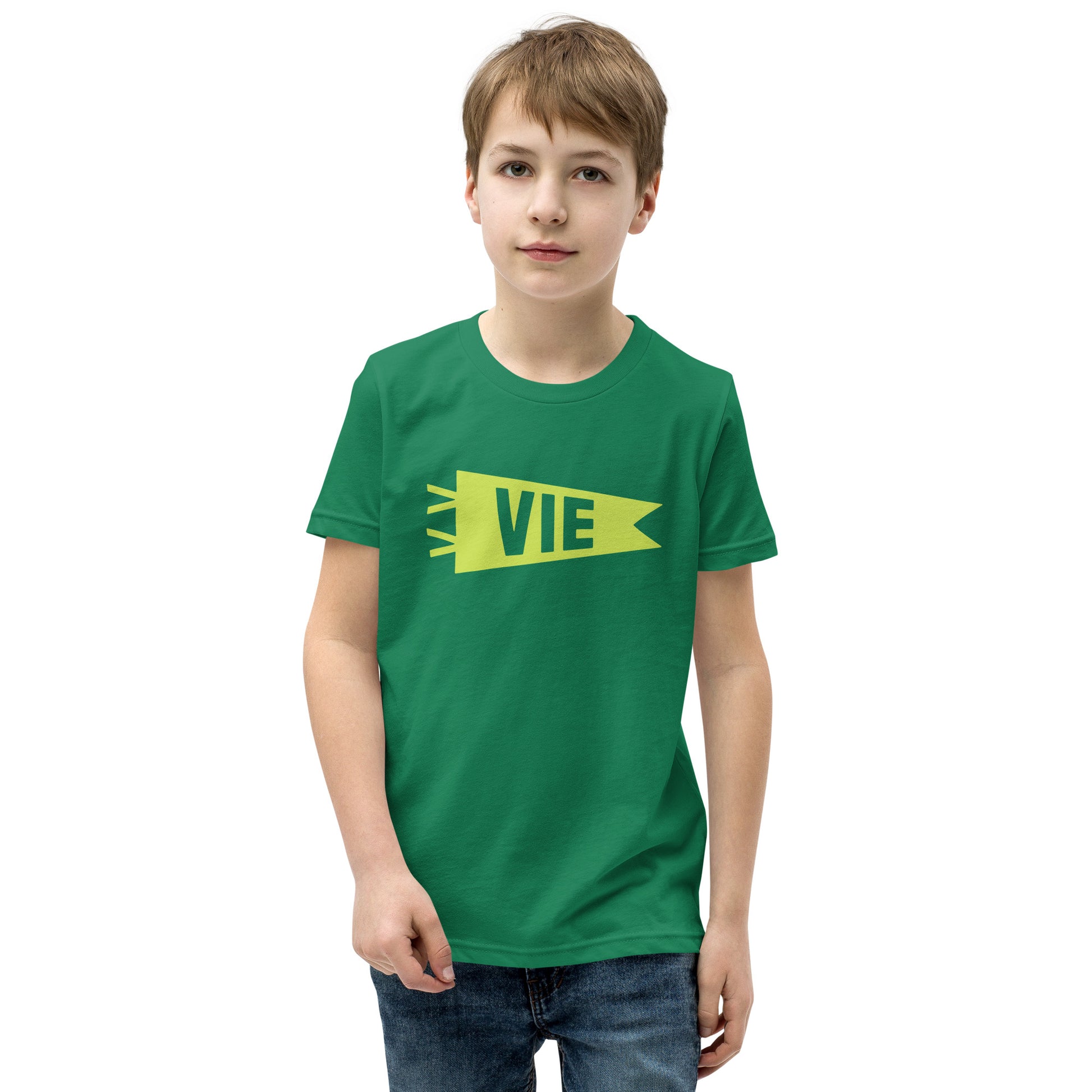 Kid's Airport Code Tee - Green Graphic • VIE Vienna • YHM Designs - Image 08