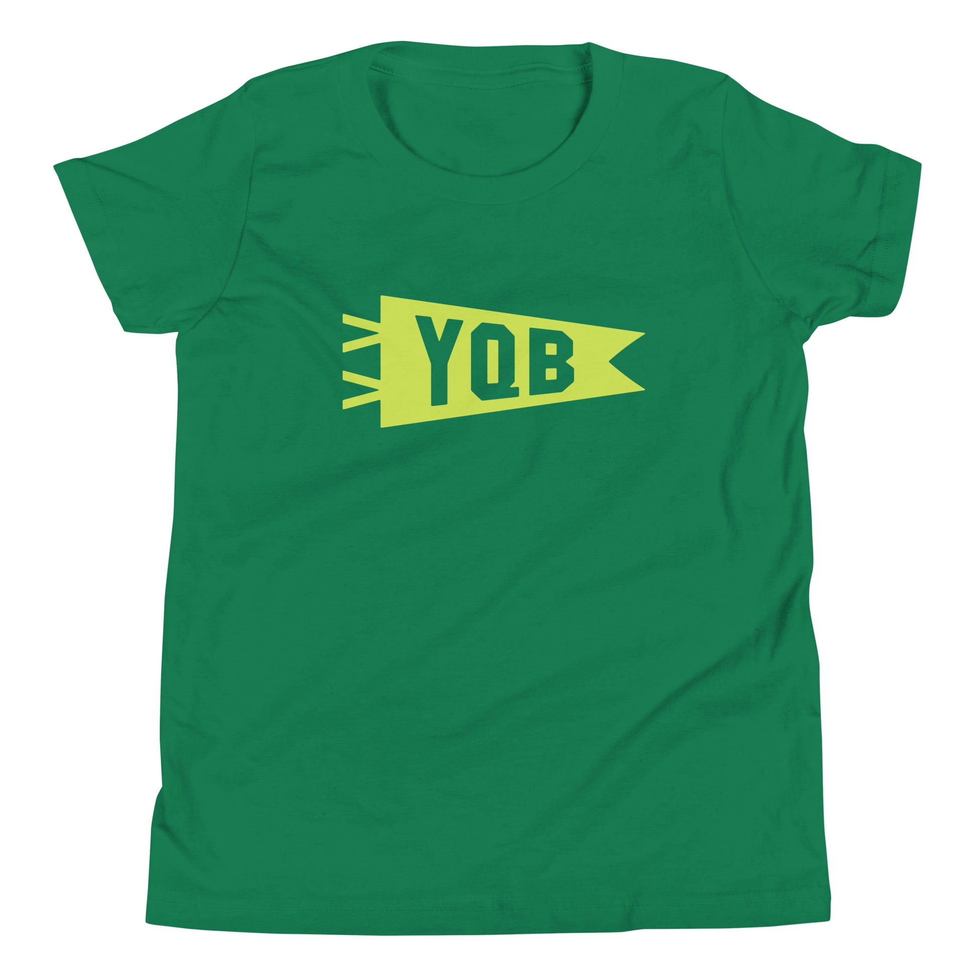 Kid's Airport Code Tee - Green Graphic • YQB Quebec City • YHM Designs - Image 02