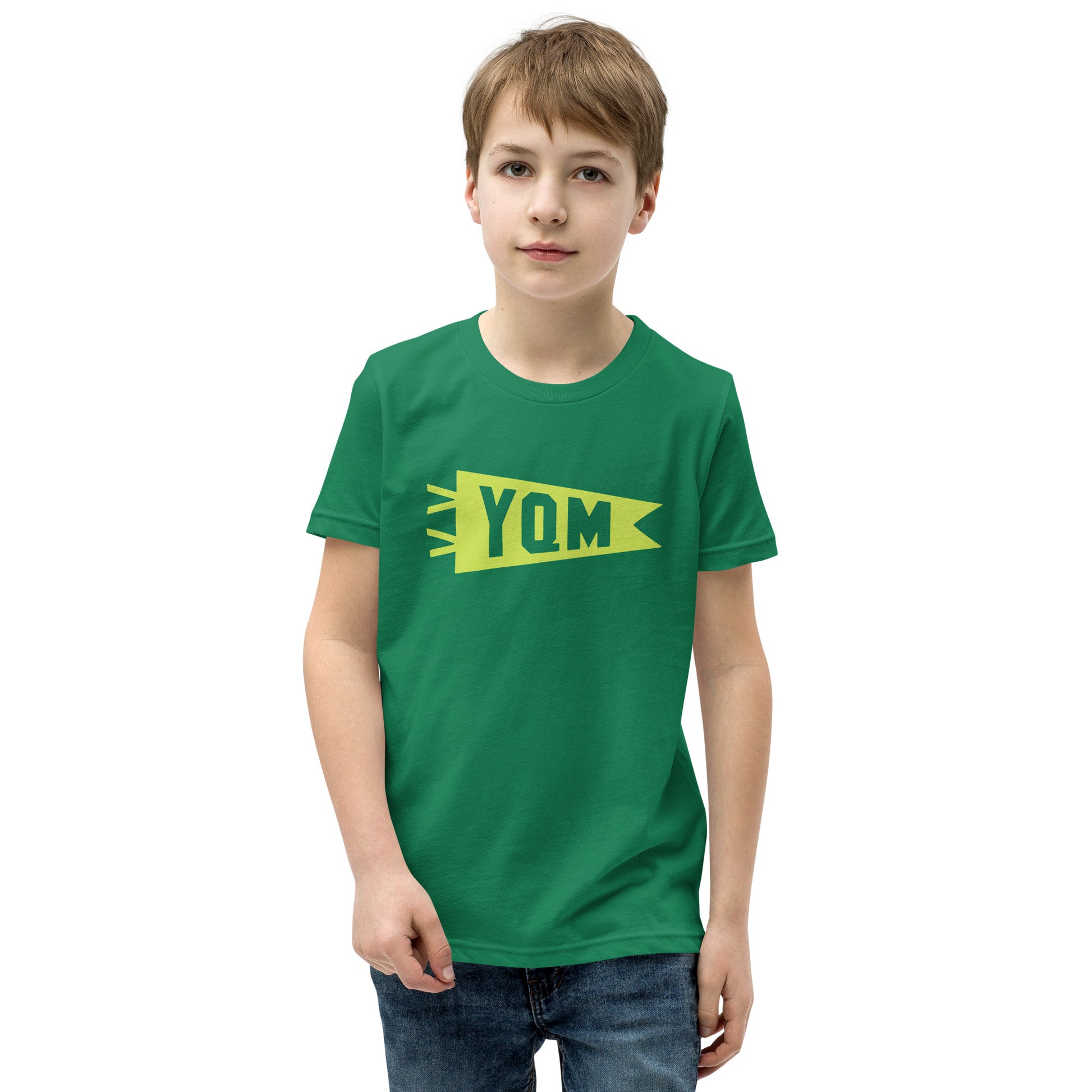 Kid's Airport Code Tee - Green Graphic • YQM Moncton • YHM Designs - Image 08