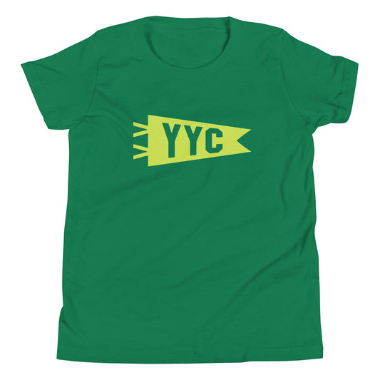 Kid's Airport Code Tee - Green Graphic • YYC Calgary • YHM Designs - Image 02