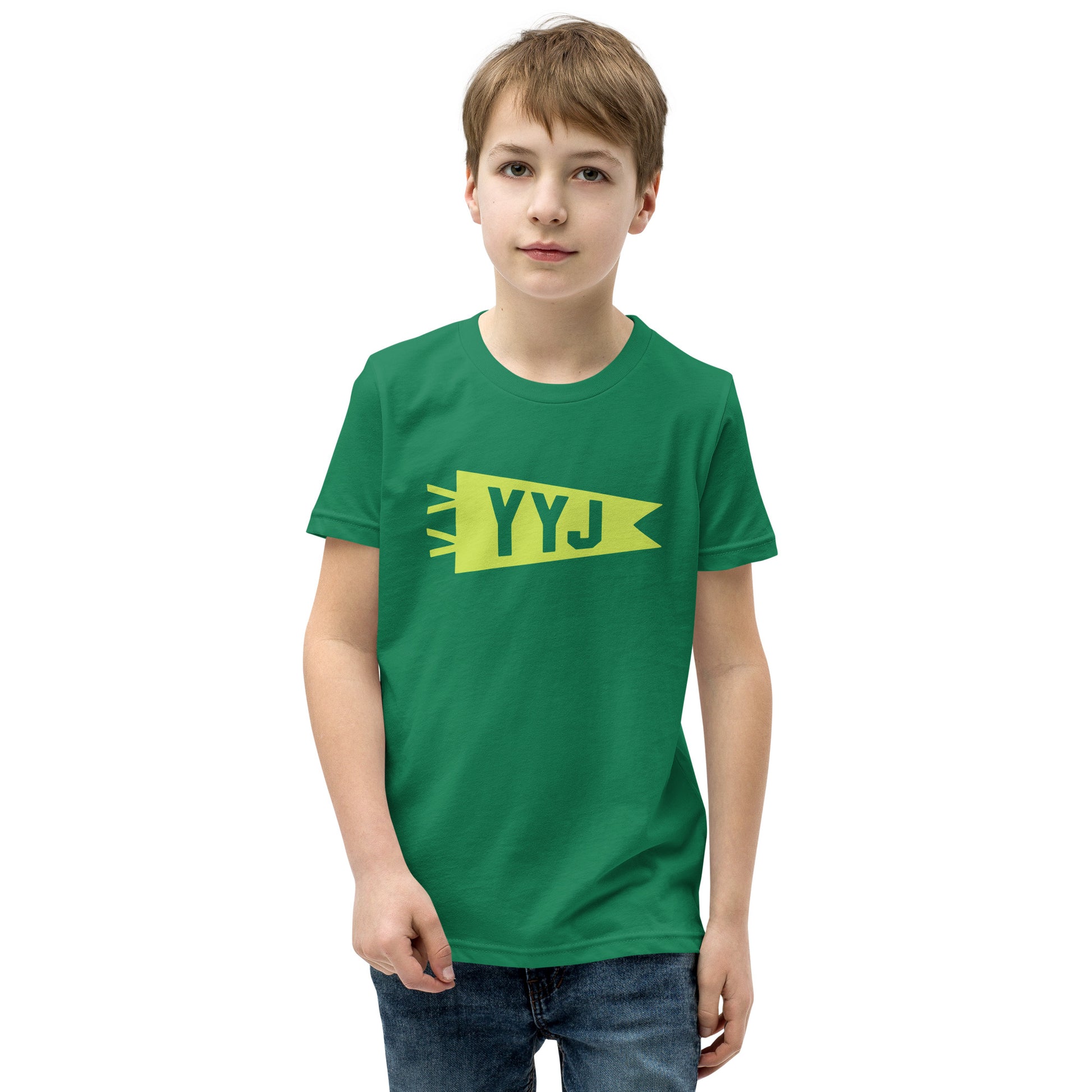 Kid's Airport Code Tee - Green Graphic • YYJ Victoria • YHM Designs - Image 08