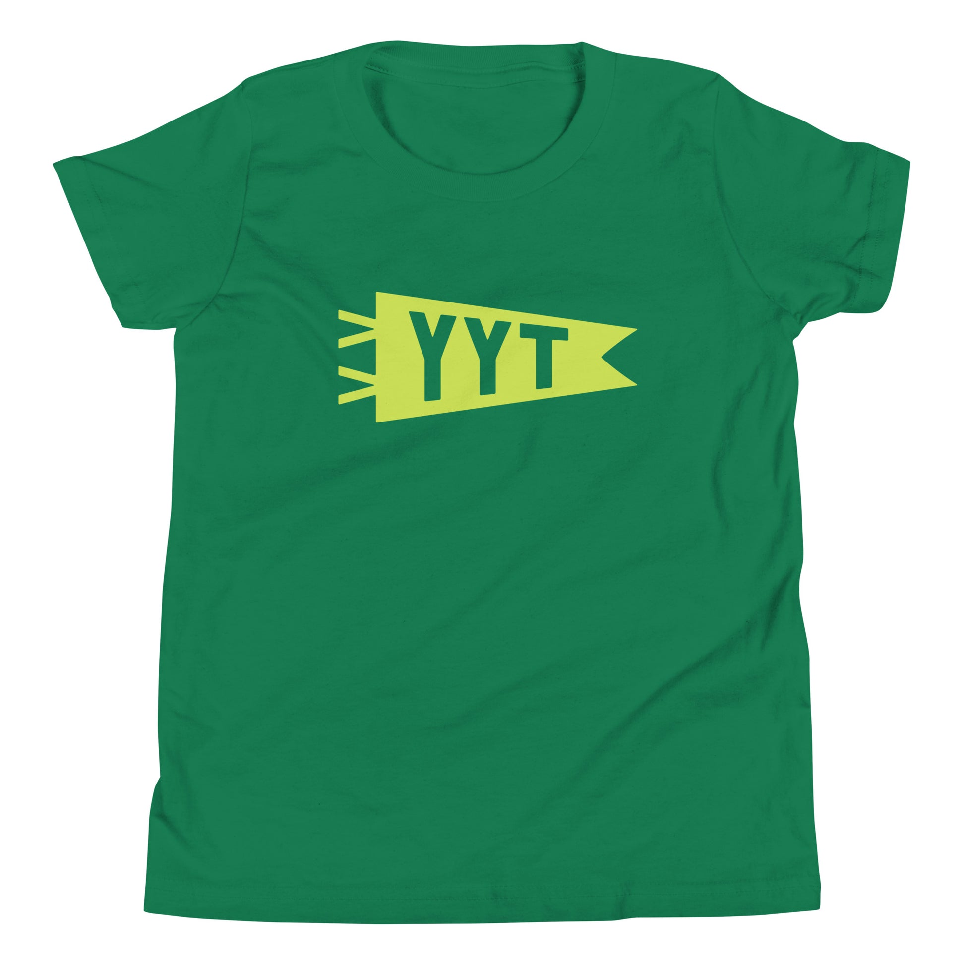 Kid's Airport Code Tee - Green Graphic • YYT St. John's • YHM Designs - Image 02