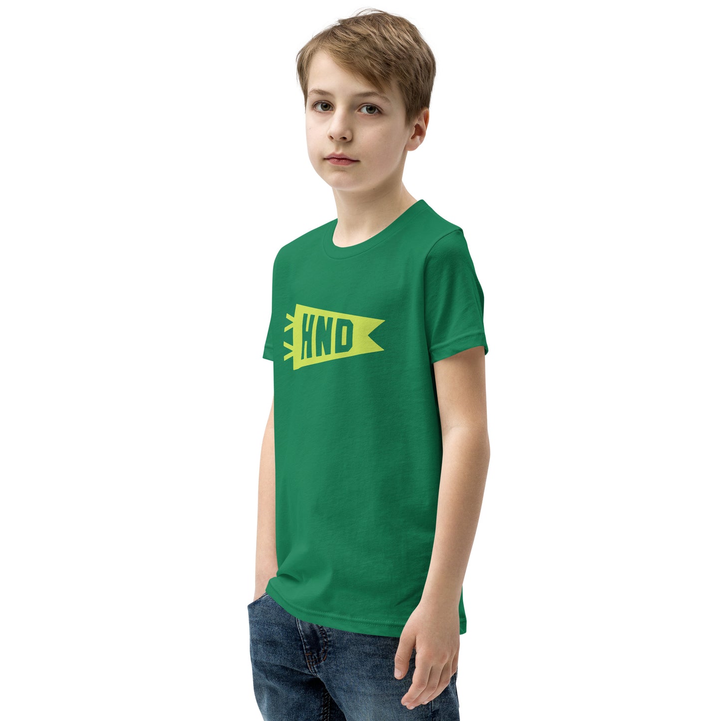 Kid's Airport Code Tee - Green Graphic • HND Tokyo • YHM Designs - Image 06