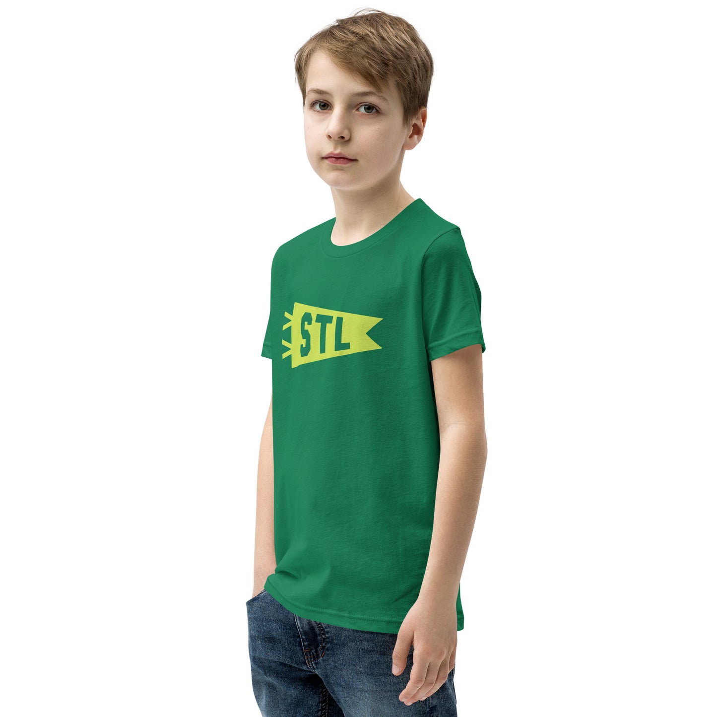 Kid's Airport Code Tee - Green Graphic • STL St. Louis • YHM Designs - Image 06