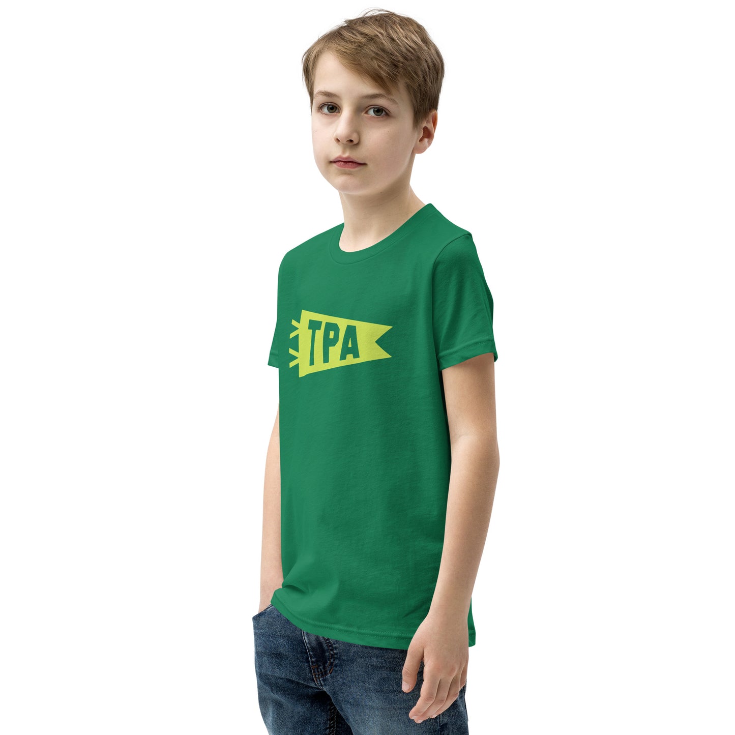 Kid's Airport Code Tee - Green Graphic • TPA Tampa • YHM Designs - Image 06
