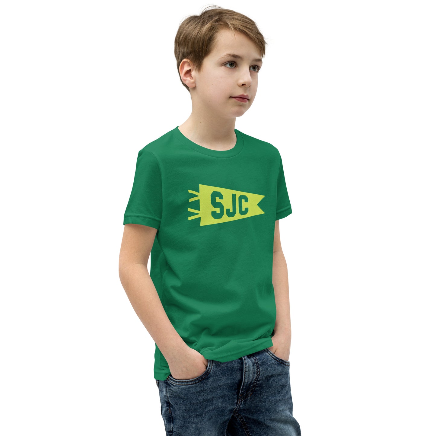 SJC San Jose Kid's T-Shirt • Banner Design in Green • YHM Designs - Image 07