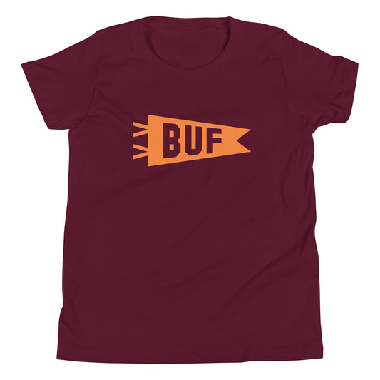 Kid's Airport Code Tee - Orange Graphic • BUF Buffalo • YHM Designs - Image 01
