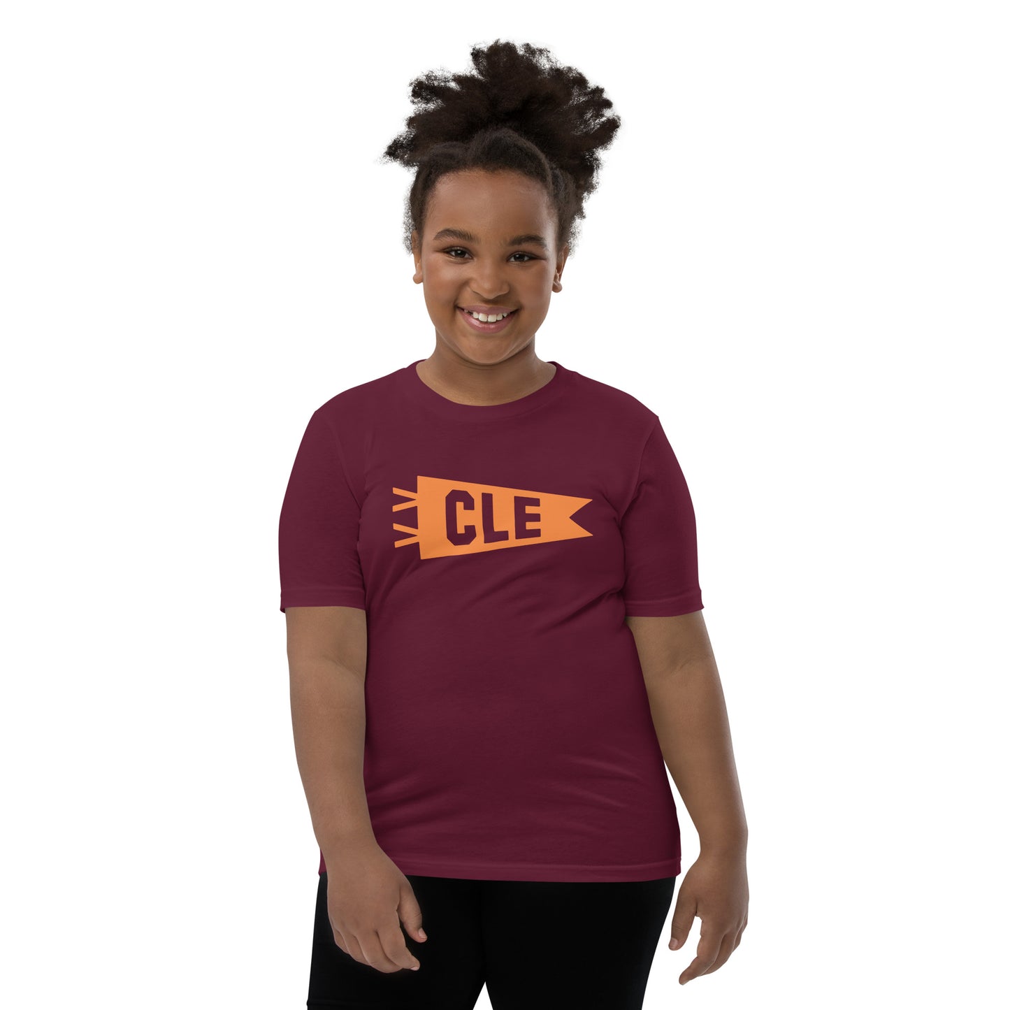 Kid's Airport Code Tee - Orange Graphic • CLE Cleveland • YHM Designs - Image 05