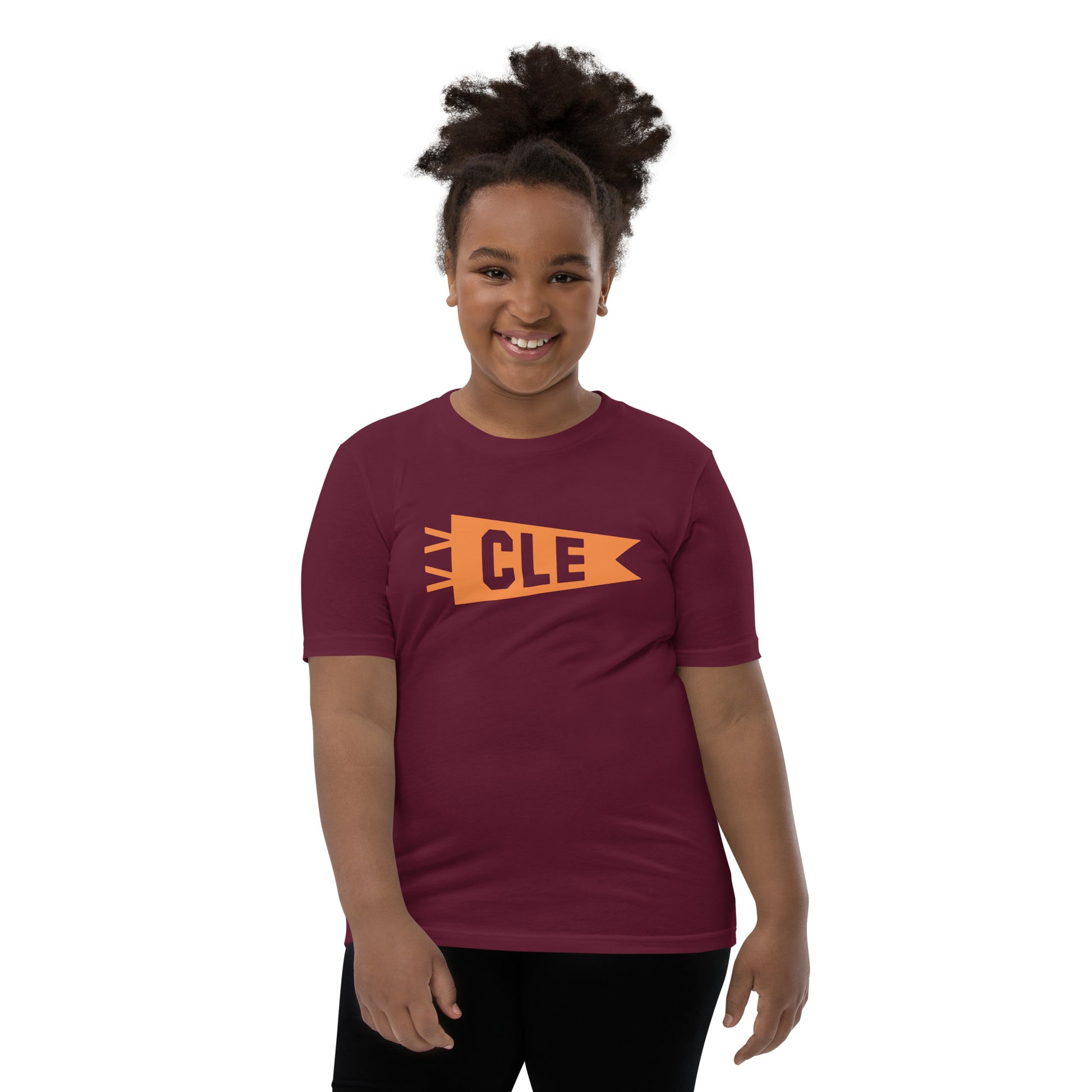 CLE Cleveland Kid's T-Shirt • Banner Design in Orange • YHM Designs - Image 05