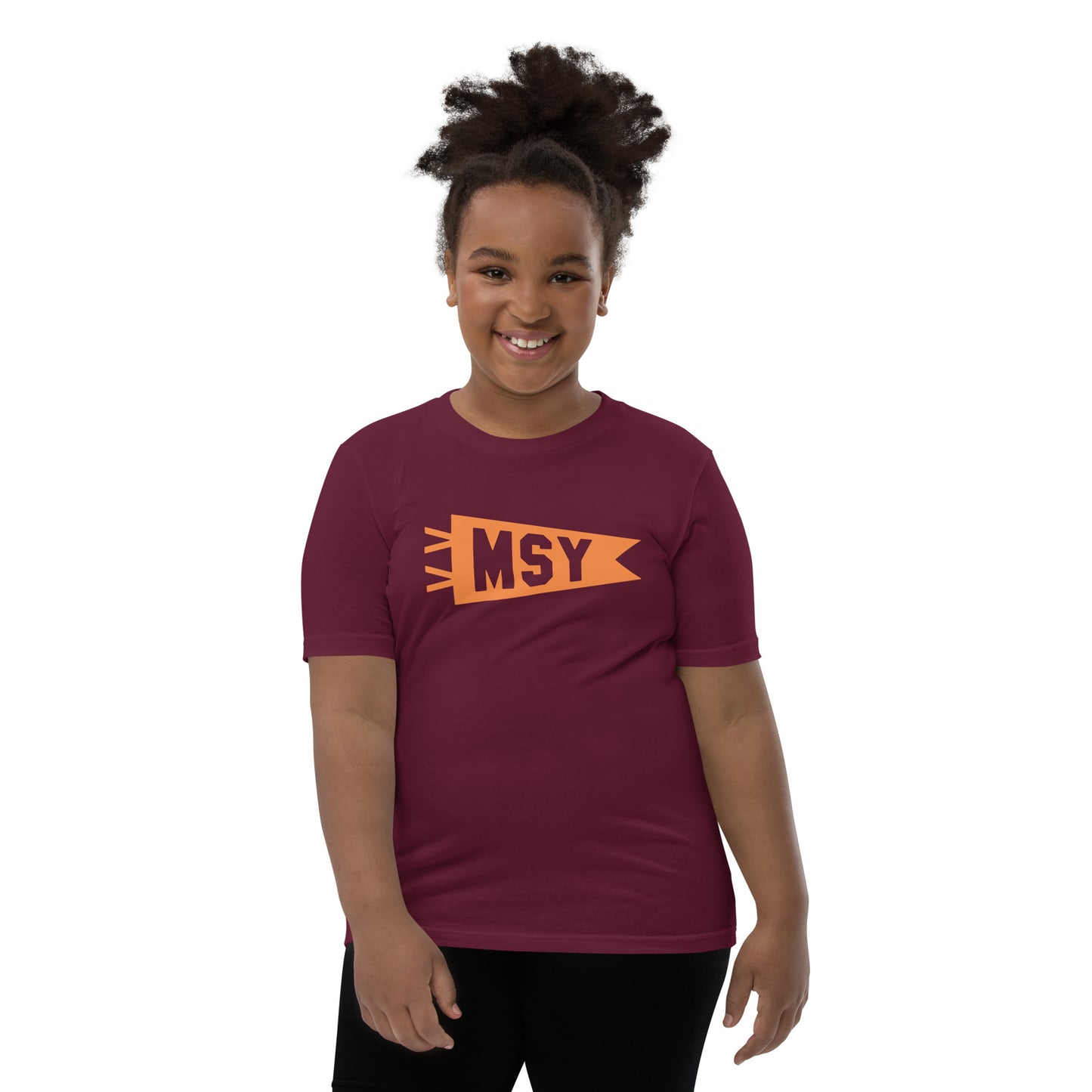 Kid's Airport Code Tee - Orange Graphic • MSY New Orleans • YHM Designs - Image 05