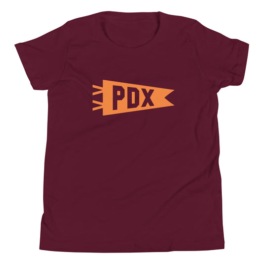 Kid's Airport Code Tee - Orange Graphic • PDX Portland • YHM Designs - Image 01